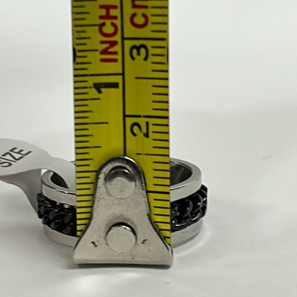 Stainless Steel Black Chain Spinner Fidget Unisex Ring Silver Tone Sz 9 NWOT - Picture 5 of 5